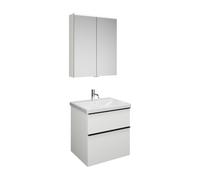 Set burgbad Eqio, composé d'une armoire de toilette, d'un lavabo en céramique et d'un meuble sous-lavabo, largeur 650mm, SFAN065F2009C0001G0252, Couleur: Blanc brillant / Blanc brillant, poignée noire