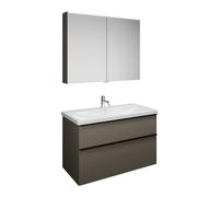 Set burgbad Eqio, composé d'une armoire de toilette, d'un lavabo en céramique et d'un meuble sous-lavabo, largeur 1030mm, SFAN103F2010C0001G0252, Couleur: Gris brillant / Gris brillant, poignée profil