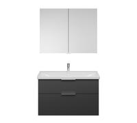 Set burgbad Eqio, composé d'une armoire de toilette, d'un lavabo en céramique et d'un meuble sous-lavabo, largeur 1030mm, SFAN103F6584C0001G0146, Couleur: Gris foncé mat / Gris foncé mat, poignée chro