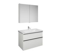 Set burgbad Eqio, composé d'une armoire de toilette, d'un lavabo en céramique et d'un meuble sous-lavabo, largeur 930mm, SFAN093F2009C0001G0252, Couleur: Blanc brillant / Blanc brillant, poignée noire