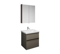 Set burgbad Eqio, composé d'une armoire de toilette, d'un lavabo en céramique et d'un meuble sous-lavabo, largeur 650mm, SFAN065F2010C0001G0252, Couleur: Gris brillant / Gris brillant, poignée profilé