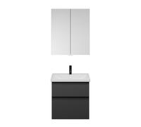 Set burgbad Eqio, composé d'une armoire de toilette, d'un lavabo en céramique et d'un meuble sous-lavabo, largeur 650mm, SFAN065F6584C0001G0252, Couleur: Gris foncé mat / Gris foncé mat, poignée noire