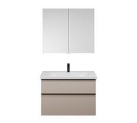 Set burgbad Eqio, composé d'une armoire de toilette, d'un lavabo en céramique et d'un meuble sous-lavabo, largeur 930mm, SFAN093F6583C0001G0252, Couleur: Gris clair mat / Gris clair mat, poignée profi