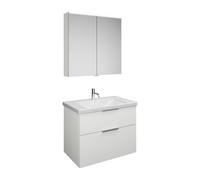 Set burgbad Eqio, composé d'une armoire de toilette, d'un lavabo en céramique et d'un meuble sous-lavabo, largeur 830mm, SFAN083F2009C0001G0146, Couleur: Blanc brillant / Blanc brillant, poignée chrom