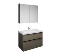 Set burgbad Eqio, composé d'une armoire de toilette, d'un lavabo en céramique et d'un meuble sous-lavabo, largeur 930mm, SFAN093F2010C0001G0252, Couleur: Gris brillant / Gris brillant, poignée profilé