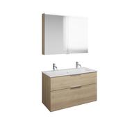 Set burgbad Eqio, composé d'une armoire de toilette, d'un lavabo en céramique Slim avec 2 trous pour robinetterie et d'un meuble sous-lavabo, largeur 1020mm, SHCQ102F3180C0001G0146, Couleur: Chêne Déc