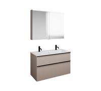 Set burgbad Eqio, composé d'une armoire de toilette, d'un lavabo en céramique Slim avec 2 trous pour robinetterie et d'un meuble sous-lavabo, largeur 1020mm, SHCQ102F6583C0001G0252, Couleur: Gris clai