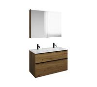 Set burgbad Eqio, composé d'une armoire de toilette, d'un lavabo en céramique Slim avec 2 trous pour robinetterie et d'un meuble sous-lavabo, largeur 1020mm, SHCQ102F5662C0001G0252, Couleur: Décor Chê