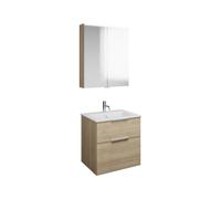 Set burgbad Eqio, composé d'une armoire de toilette, d'un lavabo en céramique Slim et d'un meuble sous-lavabo, largeur 650mm, SHCP062F3180C0001G0146, Couleur: Chêne Décor Cachemire / Chêne Décor Cache