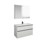 Set burgbad Eqio, composé d'une armoire de toilette, d'un lavabo en céramique Slim et d'un meuble sous-lavabo, largeur 1020mm, SHCP102F6582C0001G0252, Couleur: Blanc mat / Blanc mat, poignée noire mat