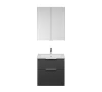 Set burgbad Eqio, composé d'une armoire de toilette, d'un lavabo en céramique Slim et d'un meuble sous-lavabo, largeur 650mm, SHCP062F6584C0001G0146, Couleur: Gris foncé mat / Gris foncé mat, poignée