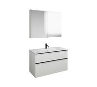 Set burgbad Eqio, composé d'une armoire de toilette, d'un lavabo en céramique Slim et d'un meuble sous-lavabo, largeur 1020mm, SHCP102F2009C0001G0252, Couleur: Blanc brillant / Blanc brillant, poignée