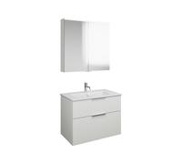 Set burgbad Eqio, composé d'une armoire de toilette, d'un lavabo en céramique Slim et d'un meuble sous-lavabo, largeur 820mm, SHCP082F6582C0001G0146, Couleur: Blanc mat / Blanc mat, poignée chromée G0