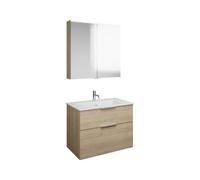 Set burgbad Eqio, composé d'une armoire de toilette, d'un lavabo en céramique Slim et d'un meuble sous-lavabo, largeur 820mm, SHCP082F3180C0001G0146, Couleur: Chêne Décor Cachemire / Chêne Décor Cache
