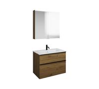 Set burgbad Eqio, composé d'une armoire de toilette, d'un lavabo en céramique Slim et d'un meuble sous-lavabo, largeur 820mm, SHCP082F5662C0001G0252, Couleur: Décor Chêne Urbain / Décor Chêne Urbain, 