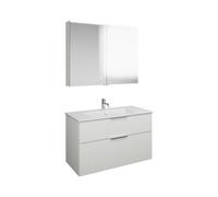 Set burgbad Eqio, composé d'une armoire de toilette, d'un lavabo en céramique Slim et d'un meuble sous-lavabo, largeur 1020mm, SHCP102F6582C0001G0146, Couleur: Blanc mat / Blanc mat, poignée chromée G