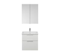 Set burgbad Eqio, composé d'une armoire de toilette, d'un lavabo en céramique Slim et d'un meuble sous-lavabo, largeur 650mm, SHCP062F6582C0001G0146, Couleur: Blanc mat / Blanc mat, poignée chromée G0