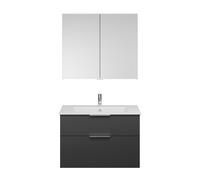 Set burgbad Eqio, composé d'une armoire de toilette, d'un lavabo en céramique Slim et d'un meuble sous-lavabo, largeur 920mm, SHCP092F6584C0001G0146, Couleur: Gris foncé mat / Gris foncé mat, poignée
