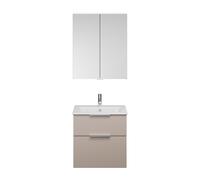 Set burgbad Eqio, composé d'une armoire de toilette, d'un lavabo en céramique Slim et d'un meuble sous-lavabo, largeur 650mm, SHCP062F6583C0001G0146, Couleur: Gris clair mat / Gris clair mat, poignée 