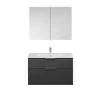 Set burgbad Eqio, composé d'une armoire de toilette, d'un lavabo en céramique Slim et d'un meuble sous-lavabo, largeur 1020mm, SHCP102F6584C0001G0146, Couleur: Gris foncé mat / Gris foncé mat, poignée
