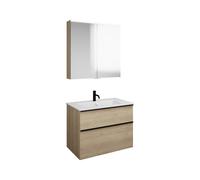 Set burgbad Eqio, composé d'une armoire de toilette, d'un lavabo en céramique Slim et d'un meuble sous-lavabo, largeur 820mm, SHCP082F3180C0001G0252, Couleur: Décor Chêne Cashmere / Décor Chêne Cashme