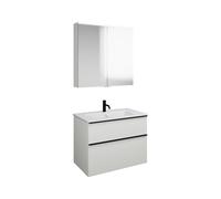 Set burgbad Eqio, composé d'une armoire de toilette, d'un lavabo en céramique Slim et d'un meuble sous-lavabo, largeur 820mm, SHCP082F2009C0001G0252, Couleur: Blanc brillant / Blanc brillant, poignée 