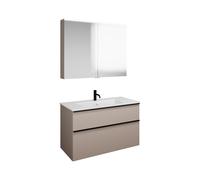 Set burgbad Eqio, composé d'une armoire de toilette, d'un lavabo en céramique Slim et d'un meuble sous-lavabo, largeur 1020mm, SHCP102F6583C0001G0252, Couleur: Gris clair mat / Gris clair mat, poignée