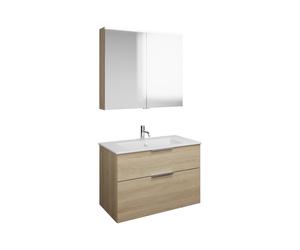 Set burgbad Eqio, composé d'une armoire de toilette, d'un lavabo en céramique Slim et d'un meuble sous-lavabo, largeur 920mm, SHCP092F3180C0001G0146, Couleur: Chêne Décor Cachemire / Chêne Décor Cache