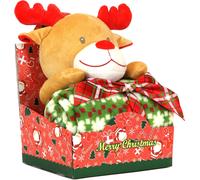 Set cadeau de Noël - Renne en peluche & couverture de Noël chaude 90x75 cm - jouet d'hiver doux - cadeau pour enfants