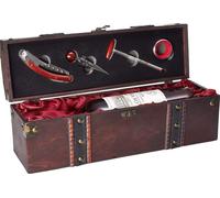 Set cadeau de vin avec 1 bouteille de vin rose millésime 2016 Los Vascos Rosé Cabernet Sauvignon - dans une caisse en bois avec kit de sommelier