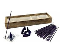 Set cadeau d'encens - 30 bâtonnets d'encens & 10 cônes avec support en aluminium - Parfum Patchoulli