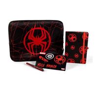 Set Cadeau Housse Portable Spider-Man Marvel Unisexe - Housse pour Ordinateur Portable avec Fermeture éclair et Motif Toile d'araignée, carnet avec Gomme et Stylo Assorti, Licence Officielle, Taille