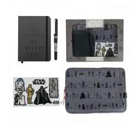 Set Cadeau Papeterie Star Wars Unisexe - Housse pour Ordinateur Portable Gris avec Fermeture éclair et poignées Orange, carnet Noir « May The Force Be with You » et Stylo à Bille, Licence Officielle