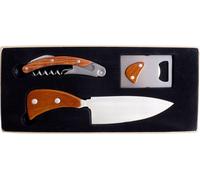 Set cadeau trois pièces avec couteau, décapsuleur et tire-bouchon de barman, acier inoxydable mat