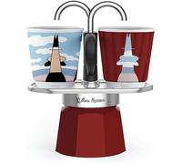 Set cafetière italienne + 2 tasses - BIALETTI - Mini-express MAGRITTE - Inox / Rouge