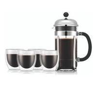 Bodum Set cafetière à piston Chambord K1928-16-2 1 L + 4 verres double paroi Pavina 25 cl argent