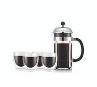 Set Cafetière italienne à piston 1L avec 4 verres double paroi Pavina 25 cl Bodum Chambord K1928-16-2 Argent Verre