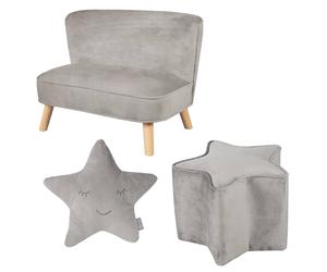 Set Canapé Enfant + Pouf Étoile + Coussin Décoratif En Velours - Lil Sofa Gris Argenté TU