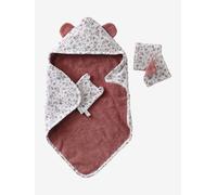 Set cape de bain + gant + lingettes poupon en gaze de coton petites fleurs TU