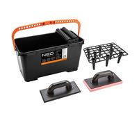 Set carrelage : bac avec grille et rouleaux 24l, truelle avec caoutchouc, truelle avec éponge douce