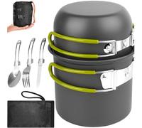 Set Casseroles Camping avec Couverts & Sac Rangement, Popote Bivouac Pliables en Aluminium Durable, Poêle Extérieur Portable pour 1-2 Personnes, Réchaud Ultra-Léger pour Pique-Nique,Randonnée et Pêche