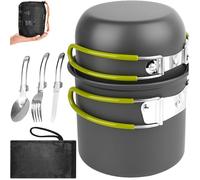 Set Casseroles Camping avec Couverts Sac Rangement Popote Bivouac Pliables en Aluminium Durable Poêle Extérieur Portable POPOTE