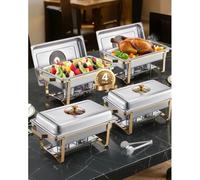 Set Chafing Dish en acier inoxydable 7,5L - 4 récipients chauffe-plats - Set Buffet doré - Equipement chauffe-plats de haute qualité