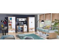 Set Chambre Adolescents Nico Lit 90x200 Eiche Claire Armoire Blanc Gris 20932