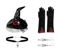 Set chapeau de sorcière et gants Halloween Choker Crâne Gothique Boucles