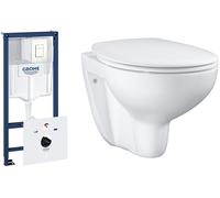 Set châssis encastré avec bouton de chasse d'eau Grohe Rapid SL 39448000, cuvette WC avec abattant à descente lente Grohe Bau Ceramic 39351000