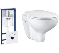 Set châssis encastré avec bouton de chasse d'eau Grohe Rapid SL 39449000, cuvette WC avec abattant à descente lente Grohe Bau Ceramic 39351000