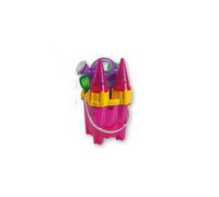 Set chateau fort a paillettes, rose 7 pieces Fille - Seau, tamis, arrosoir, pelle, rateau, moules - Jouets de plage, bac a sable