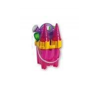 Set Chateau Fort a Paillettes, Rose 7 Pieces Fille - Seau, Tamis, arrosoir, Pelle, rateau, moules - Set Jouets de Plage, bac a Sable + Carte Animal
