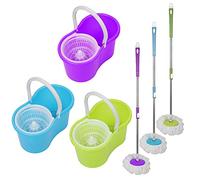 Set Classic Mop, Seau essoreur avec Lave-Sol, Balai à Franges en Viscose très absorbantes, Presse Manuelle à Double entraînement -A,Purple